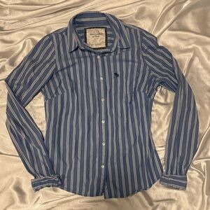 Abercrombie & Fitch Navy and White Striped Shirt